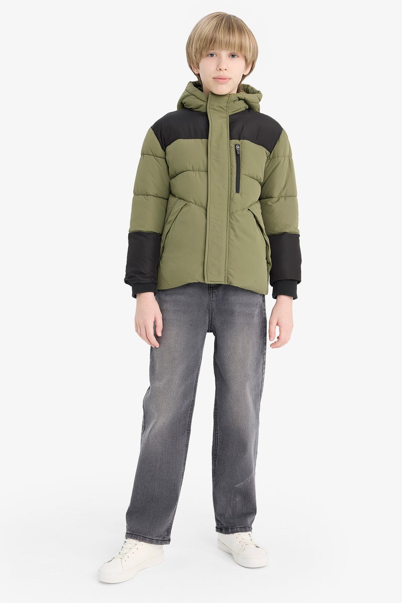 DeFacto Green Boy Boy Hooded Zippered Waterproof Puffer Jacket Casual - Image 2