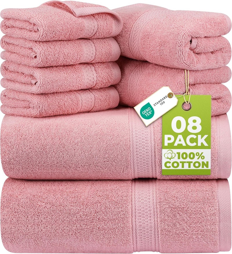 Utopia Towels 8-Piece Premium Towel Set, 2 Bath Towels, 2 Hand Towels, and 4 Wash Cloths, 600 GSM 100% Ring Spun Cotton Highly Absorbent Towels for Bathroom, Gym, Hotel, and Spa (Dusty Pink) - Image 1