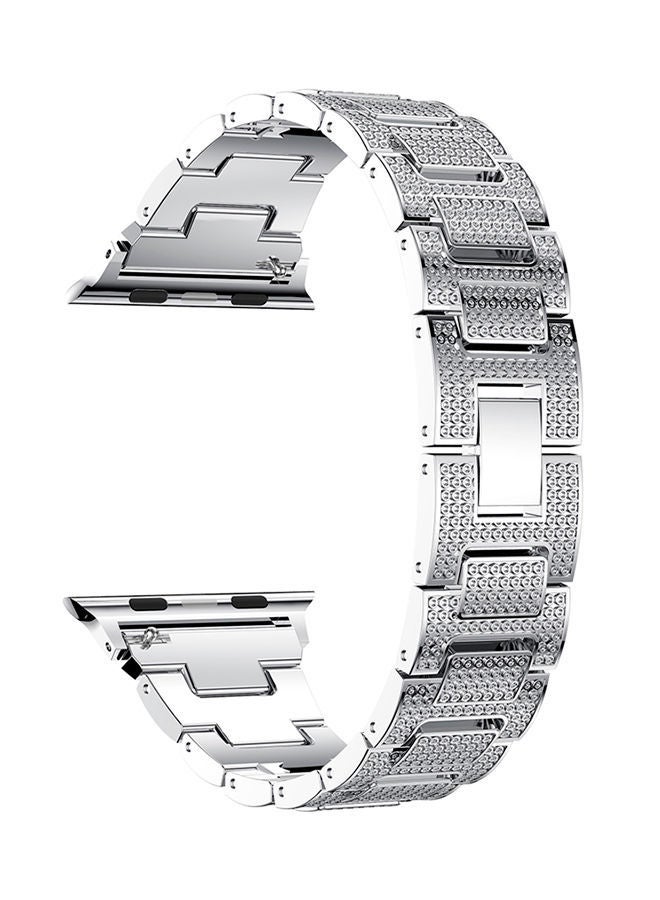NIBEMINENT Bling Crystal Jewelry Replacement Wrist Band For Apple Watch Series 3/2/1 42millimeter Silver - Image 1