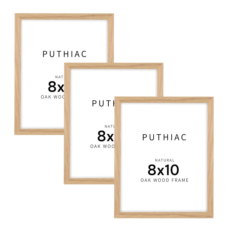 puthiac 8x10 Oak Wood Picture Frame -8x10 Frame Wood  8""x10"" Natural Solid Wood Poster Frames for Wall Art Photo and Prints(3 Pack  Beige) - Image 1