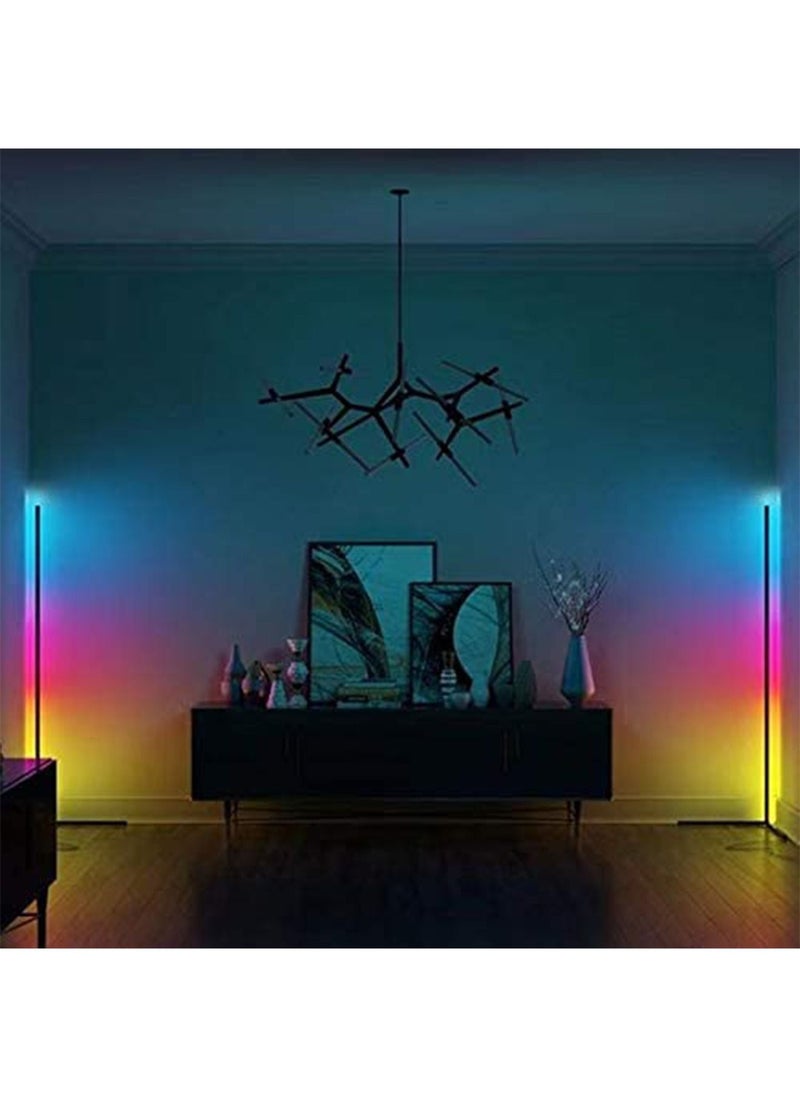 GT-Wheel - Smart RGB Floor Lamp Minimalist LED Corner Floor Lamp with Remote Control RGB Color Changing Bar Atmosphere Standing Lamp (Black) - Image 1