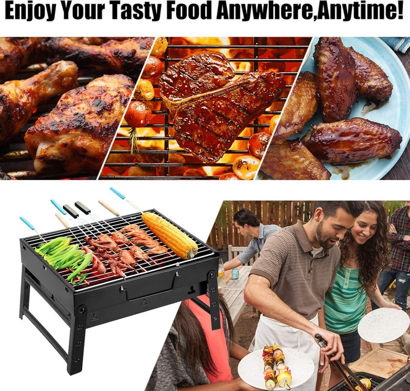 Uten Charcoal Grill, BBQ Grill Folding Portable Lightweight smoker Grill, Barbecue Grill Small desk Tabletop Outdoor Grill for Camping Picnics Garden Beach Party 13.7''x9.4''x 2.3'' - Image 4