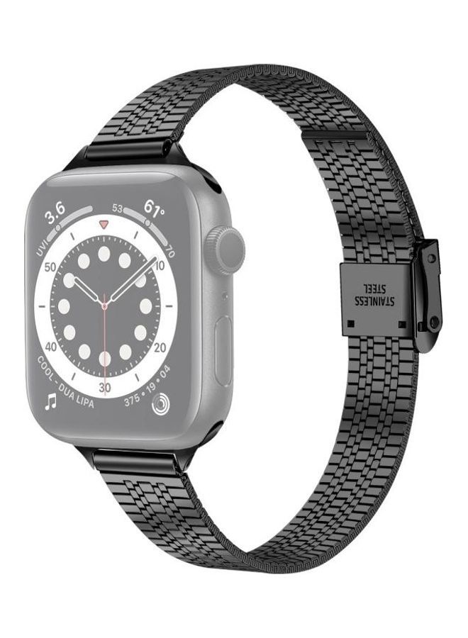 vesus Seven-beads Double Safety Replacement Strap Watchband For Apple Watch Series 7/6/SE/5/4/3/2/1 42/44/45mm Black