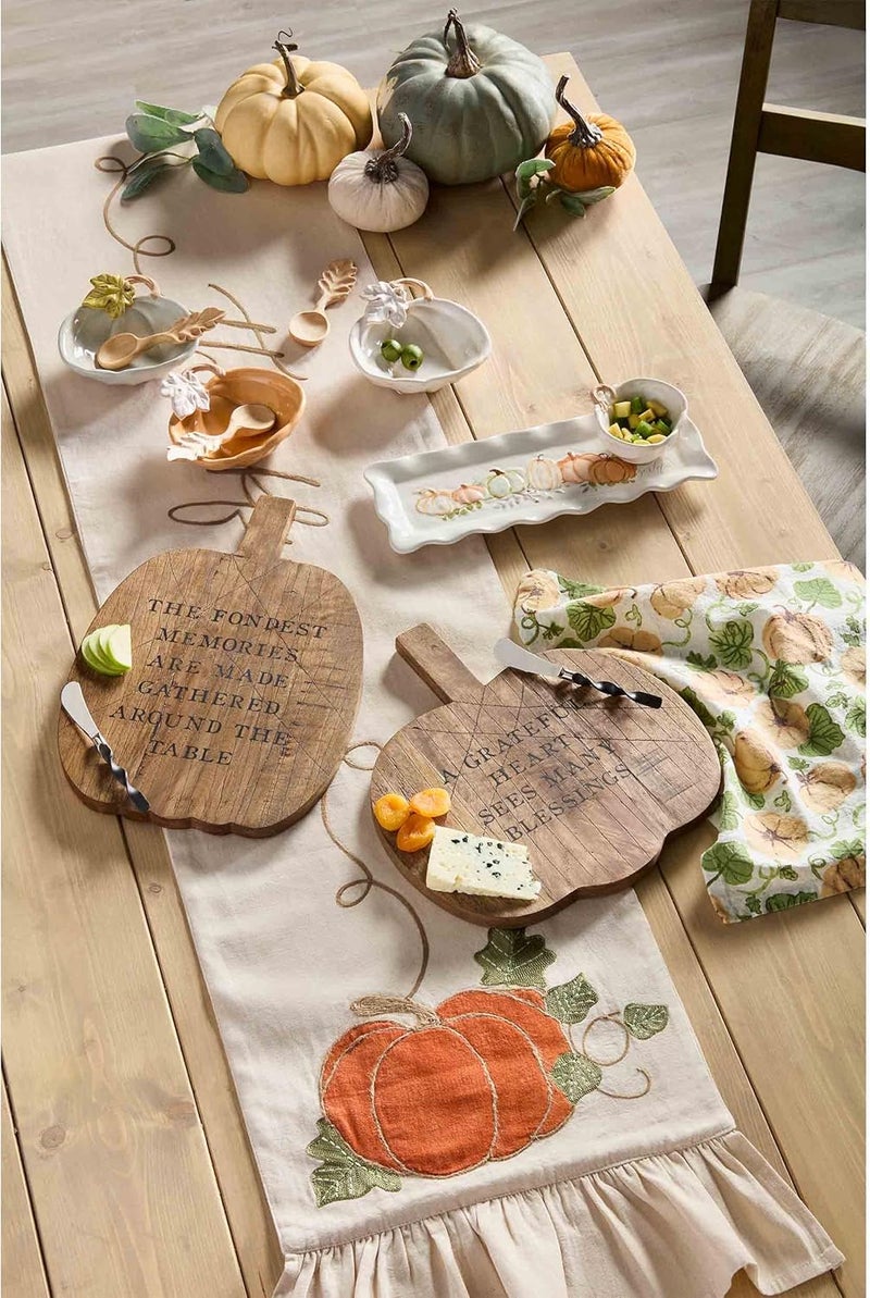 MudPie Pumpkin Tidbit Dish, White; dish 4 3/4" x 5 3/4" | spoon 5" - Image 3