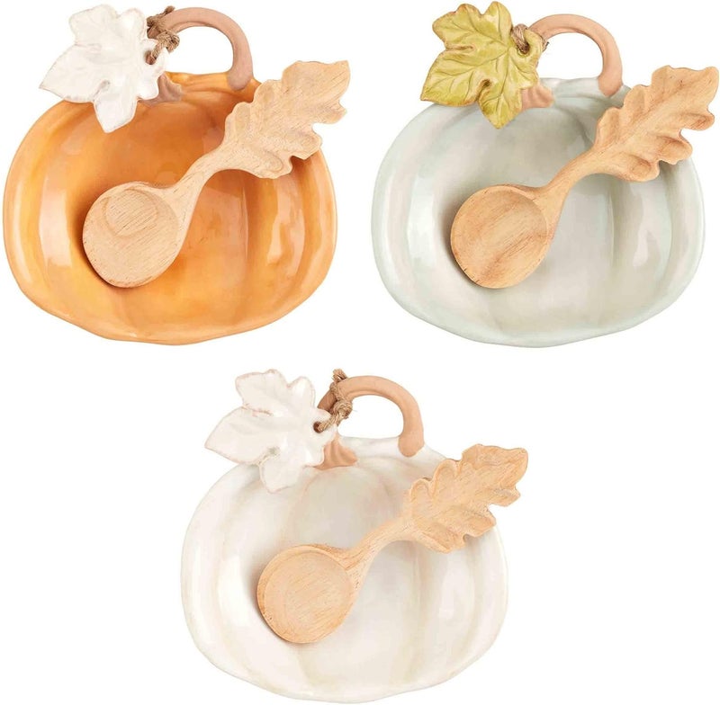 MudPie Pumpkin Tidbit Dish, White; dish 4 3/4" x 5 3/4" | spoon 5" - Image 2