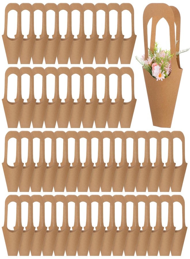 Lemecima 50 Packs Paper Flowers Gift Bags Brown Hanging Bouquet Wrapping Bags with Sturdy Handles for Floral Arrangements, Home Decor, Wedding, Party Favors, and Retail Display (14 Inches) - Image 1