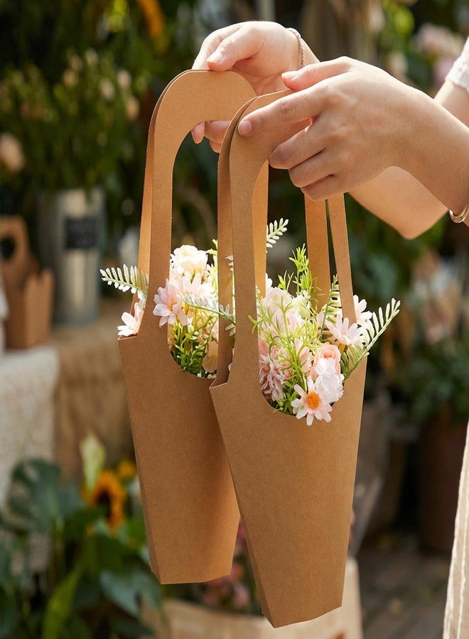 Lemecima 50 Packs Paper Flowers Gift Bags Brown Hanging Bouquet Wrapping Bags with Sturdy Handles for Floral Arrangements, Home Decor, Wedding, Party Favors, and Retail Display (14 Inches) - Image 3