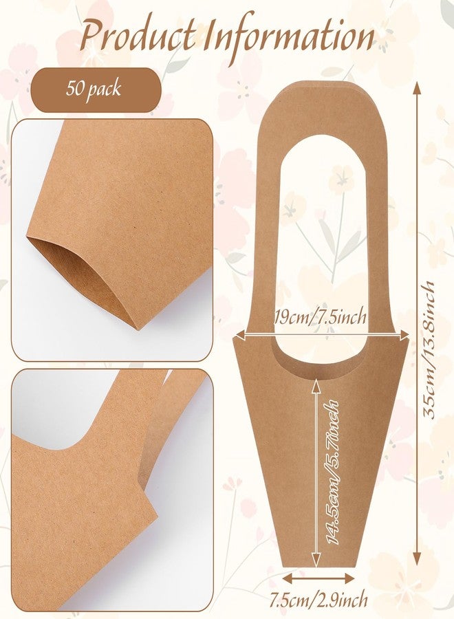 Lemecima 50 Packs Paper Flowers Gift Bags Brown Hanging Bouquet Wrapping Bags with Sturdy Handles for Floral Arrangements, Home Decor, Wedding, Party Favors, and Retail Display (14 Inches) - Image 2