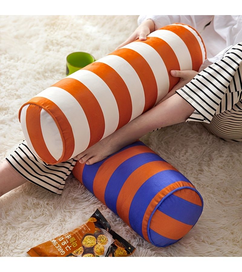 Yellow And White Striped Velvet Cylindrical Pillow Side Sleeping Leg Pillow Long Bolster Sofa Lumbar Cushion With Removable Washable Cover - Image 4