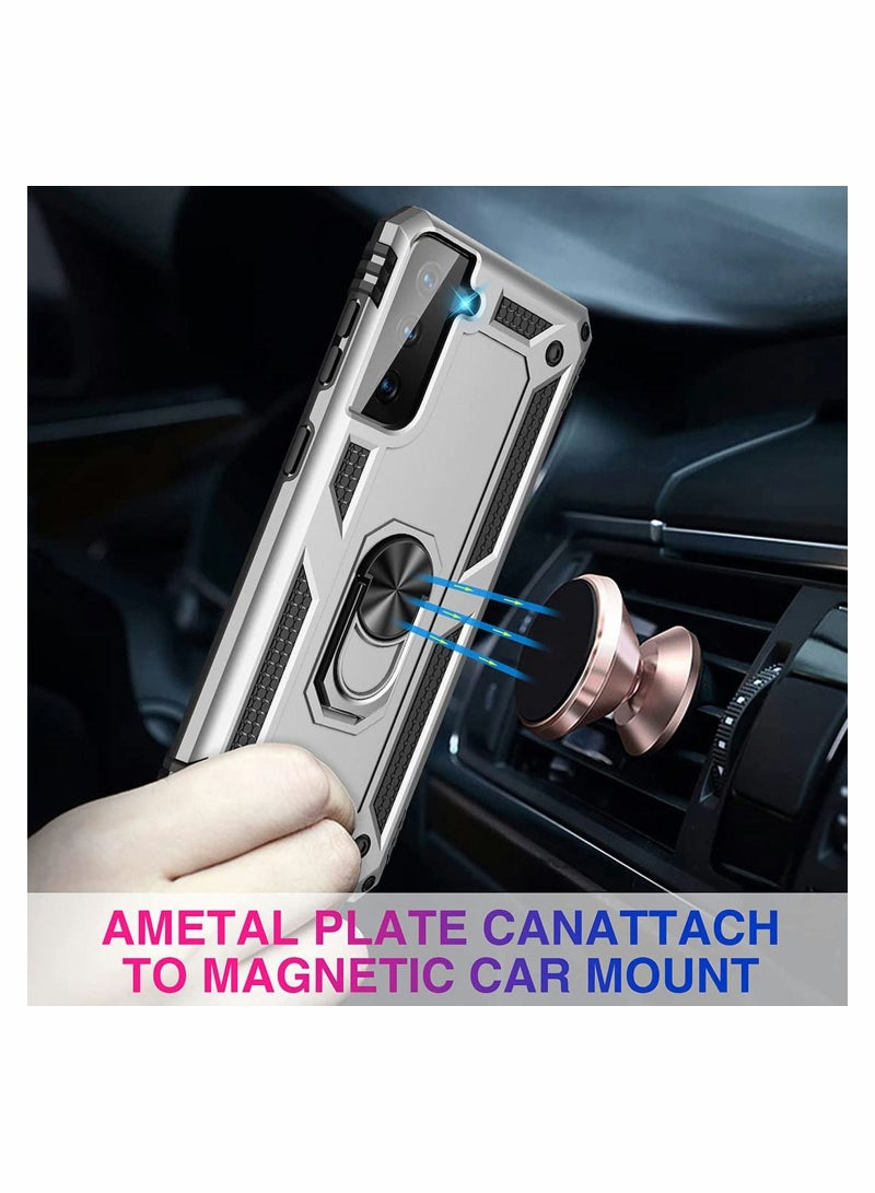 SYOSI Case for Galaxy S21 Fe 5G Protector Heavy Duty with Magnetic Ring Kickstand Anti-Fall Shockproof Bumper Cover FE Men Women Sliver - Image 4