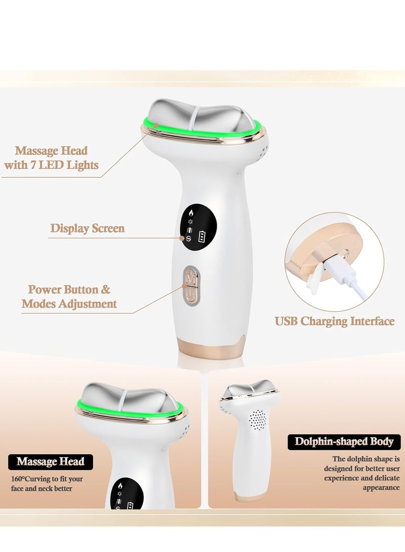 إسكدنيا جهاز تدليك الوجه غوا شا الكهربائي لمكافحة التجاعيد، مزود بـ 7 أوضاع، جهاز تجميل مضاد للتجاعيد مع اهتزازات حرارية وباردة، 7 ألوان من يوغا الوجه بتقنية EMS للعناية بالبشرة وتحسينها. - Image 1