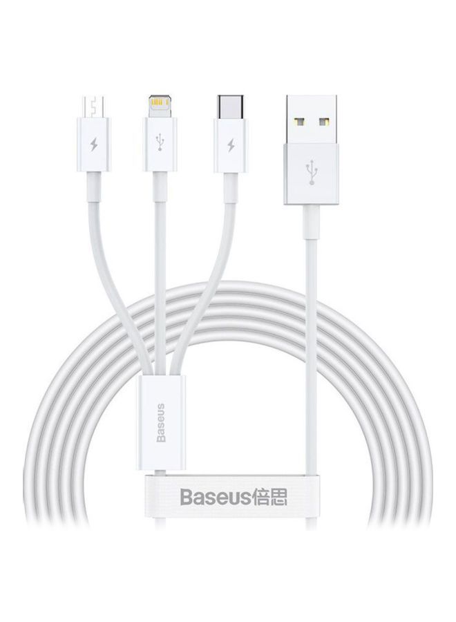 NIBEMINENT 3 in 1 Multi Fast Charging Cable, Compatible with iPhone/Type C/Micro USB Connector for iPhone, iPad, Micro USB, Type C Smartphones, Supports Charging, Smart Port Cable White - Image 1