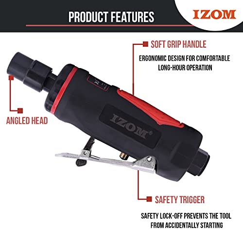 IZOM IZ-7032B 6mm (1/4") Mini Air Die Grinder Compact Air Powered 25000 RPM Grinding Machine 90 PSI Engraving Polish Pneumatic Rotary Tool - Image 3