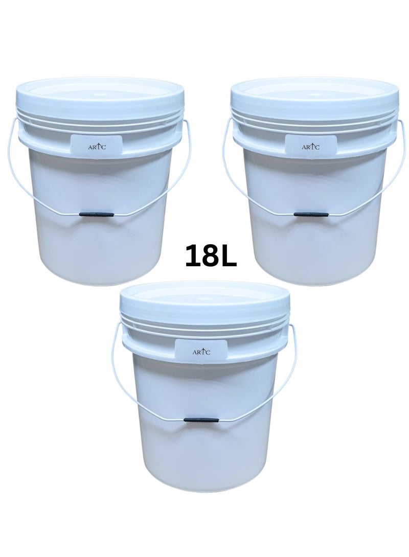 ARTC 3PCS All Purpose Food Grade BPA Free Heavy Duty Plastic Pail Paint Bucket 18 LTR White - Image 1