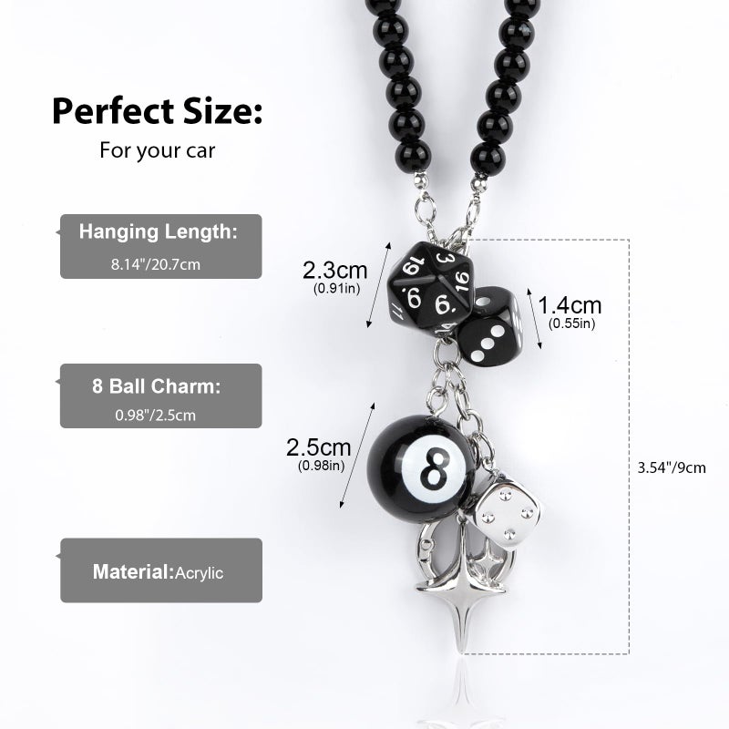 YGMONER 8 Ball Dice for Car Mirror, Y2K Aesthetic Lucky Charm Car Rear View Mirror Hanging Accessories, Black Interior Decor Truck Hanger Ornament for Women Men (Short Chain) - Image 4