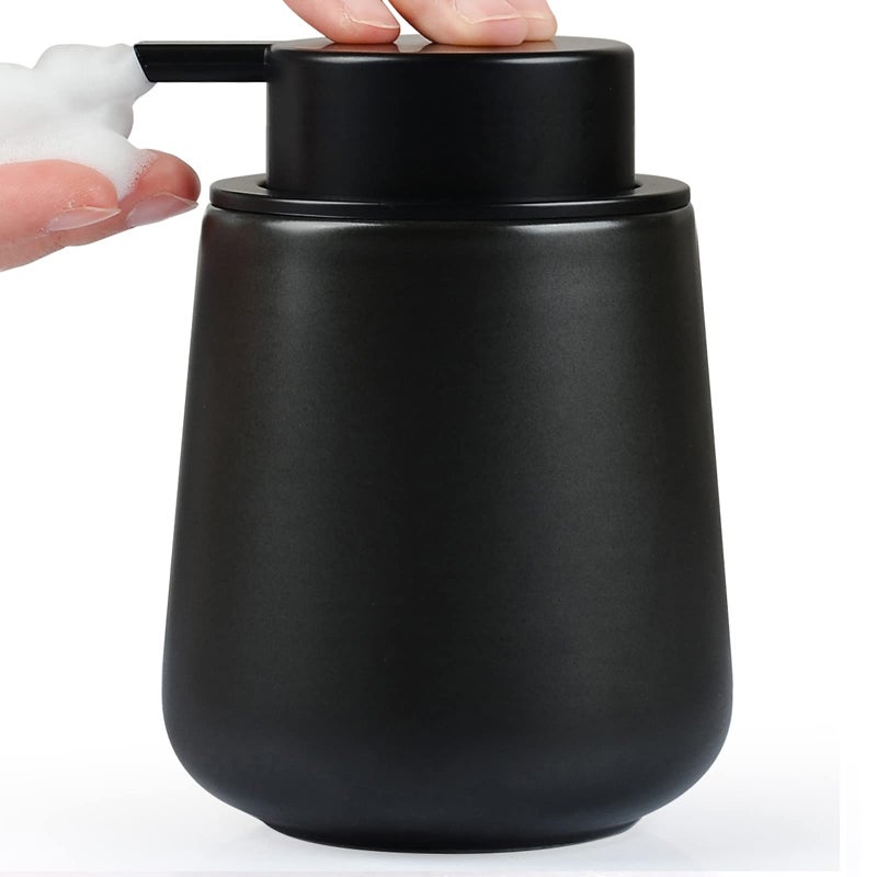 Bosilunlife Ceramic Foaming Soap Dispenser  12Oz Matte Black Foam Hand Soap Dispenser Bathroom Countertop Kitchen Dish Soap Pump Dispenser Liquid Wash Dispenser for Bathroom