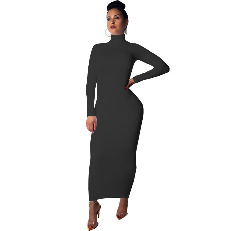 Cross-border autumn and winter new plus size women's 2025 foreign trade casual slim dress Europe and the United States long sleeve high collar dress - Image 2