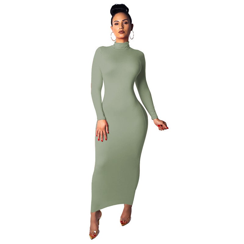 Cross-border autumn and winter new plus size women's 2025 foreign trade casual slim dress Europe and the United States long sleeve high collar dress - Image 4