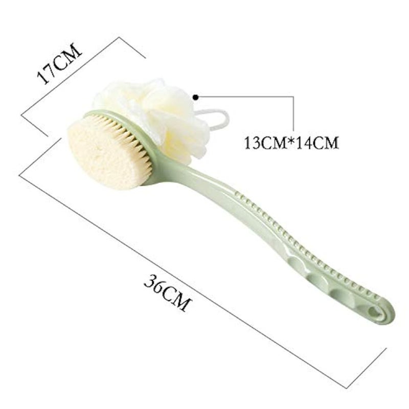 Vtrem 2 IN 1 Shower Brush with Soft Loofah and Bristles Bath Body Brush with Curved 36cm Long Handle Back Scrubber for Wet or Dry, Men & Women Body, Face and Spa Washing (Green) - Image 2