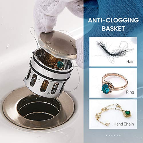 REGALMIX Vessel Sink Drain, Bathroom Faucet Vessel Sink Pop Up Drain Stopper, Built-In Anti-Clogging Strainer, Brushed Nickel with Overflow,Fits Standard American Drain Hole(1-1/2" to 1-3/4") R086J-BN - Image 4
