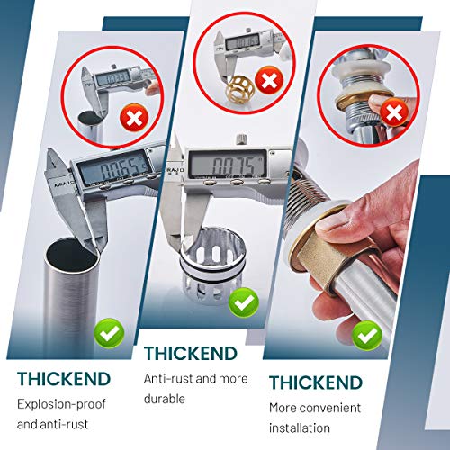 REGALMIX Vessel Sink Drain, Bathroom Faucet Vessel Sink Pop Up Drain Stopper, Built-In Anti-Clogging Strainer, Brushed Nickel with Overflow,Fits Standard American Drain Hole(1-1/2" to 1-3/4") R086J-BN - Image 5