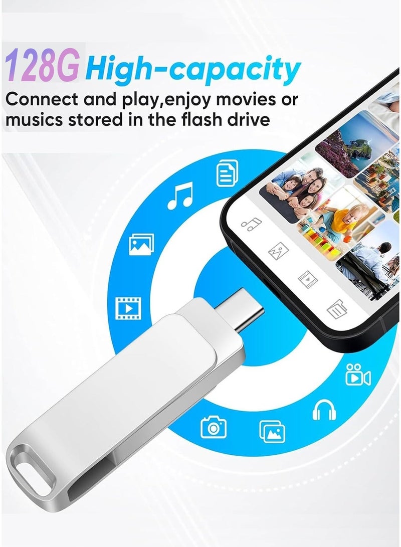 DRAKLAW 128GB USB Flash Drive, USB 3.0 2‑in‑1 OTG Dual‑Port USB‑A & USB‑C Thumb Drive with Keyhole, for Smartphones, Tablets, PC and Cars, Silver - Image 3