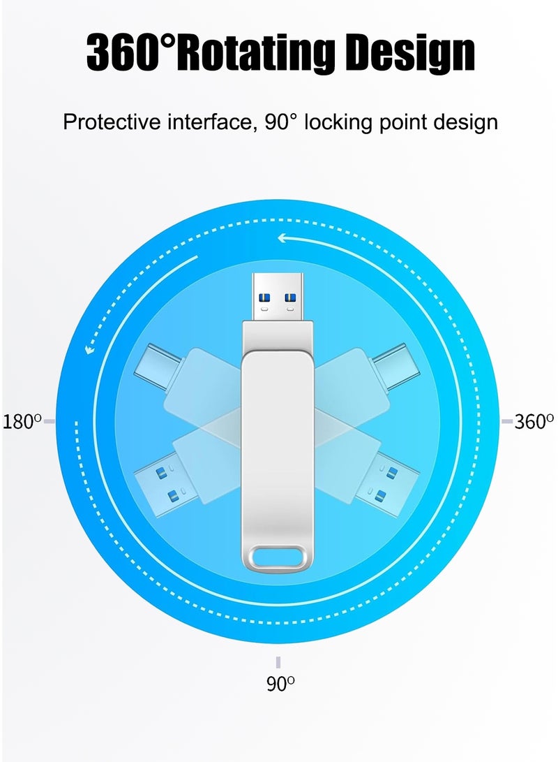 DRAKLAW 128GB USB Flash Drive, USB 3.0 2‑in‑1 OTG Dual‑Port USB‑A & USB‑C Thumb Drive with Keyhole, for Smartphones, Tablets, PC and Cars, Silver - Image 4