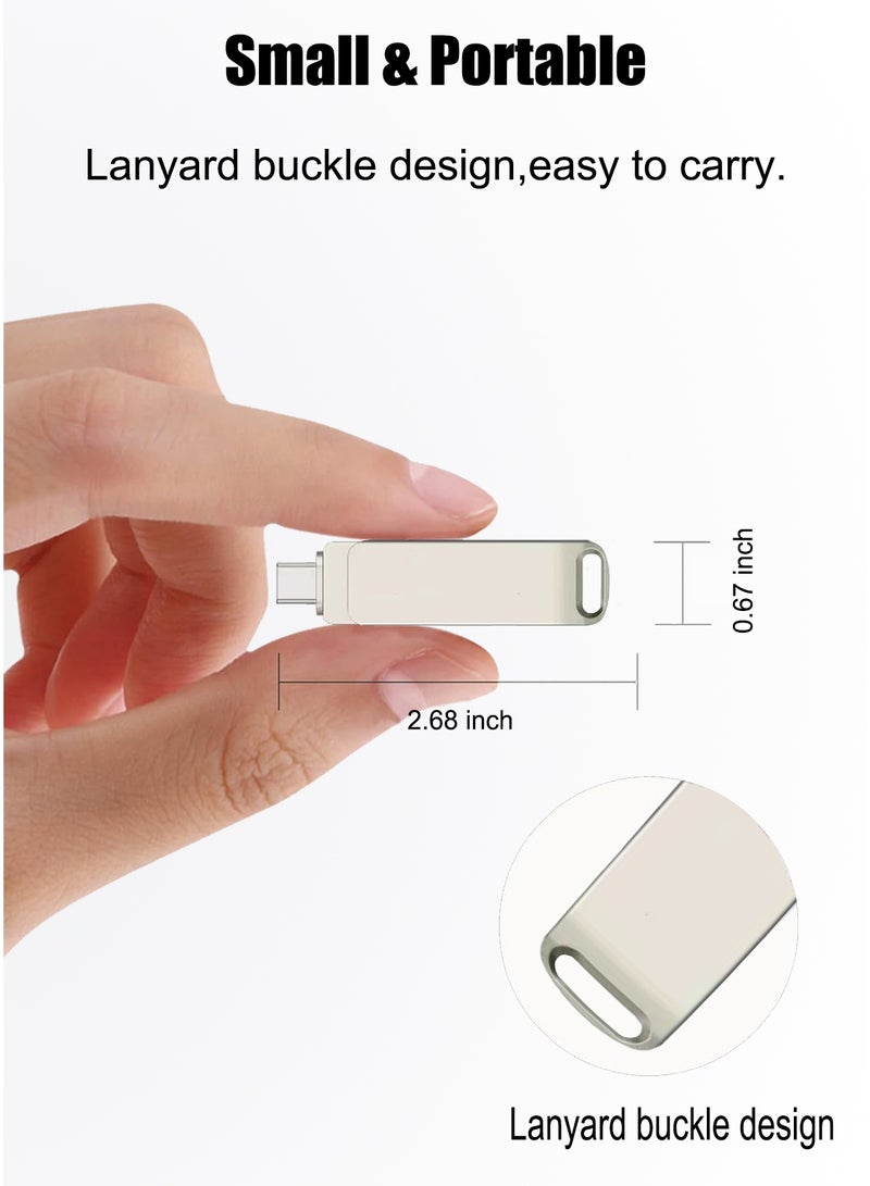 DRAKLAW 128GB USB Flash Drive, USB 3.0 2‑in‑1 OTG Dual‑Port USB‑A & USB‑C Thumb Drive with Keyhole, for Smartphones, Tablets, PC and Cars, Silver - Image 5