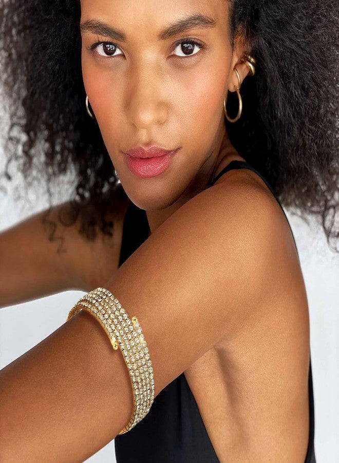Suyi Arm Cuff for Women Multilayer Rhinestone Upper Arm Bracelet Bangle Gold 2 - Image 2