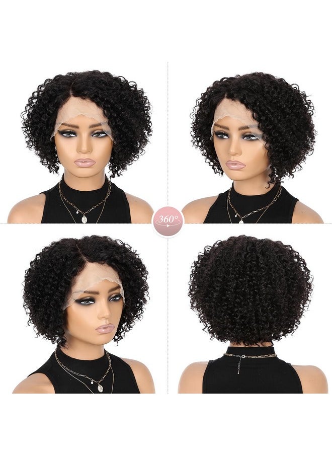 Fancy Hair Ancy Hair Short Lace Front Wigs Kinky Curly Human Hair Wig Glueless Side Part Brazilian Virgin Human Hair Curly Bob Wigs With Baby Hair For Black Women (Natural Color 10 Inch)  - Image 5