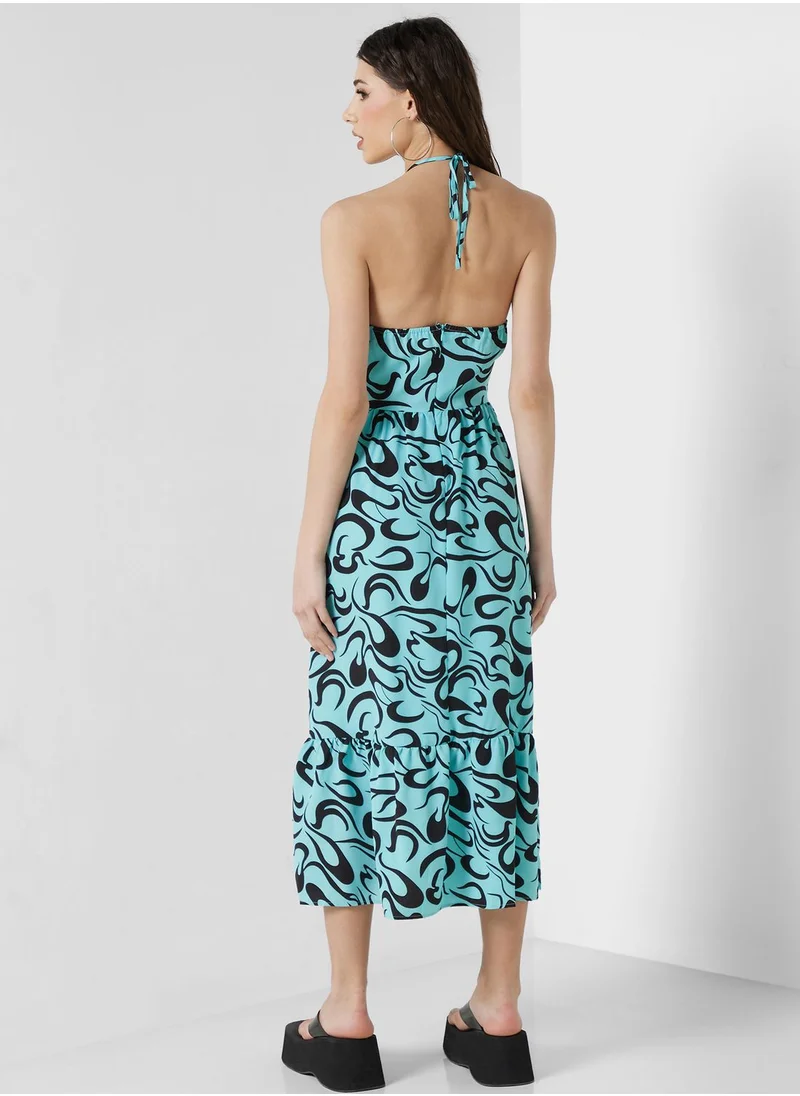 Ginger Halter Neck Printed Dress