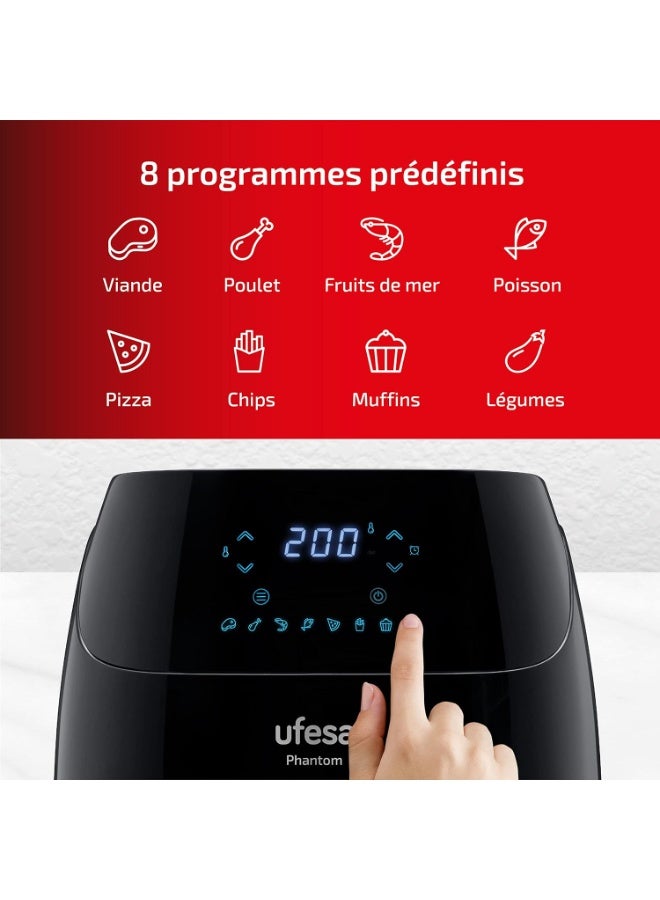 Ufesa قلاية هوائية بدون زيت Ufesa AF5000 Phantom مع واي فاي، سعة 5 لترات، تحكم لمسي رقمي، 8 برامج، 1500 واط، تطبيق مع دفتر ملاحظات، درجة حرارة ووقت قابلان للتعديل - Image 4