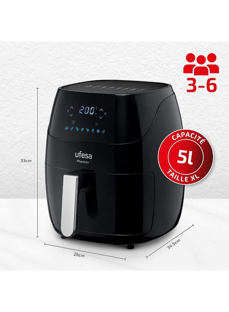 Ufesa قلاية هوائية بدون زيت Ufesa AF5000 Phantom مع واي فاي، سعة 5 لترات، تحكم لمسي رقمي، 8 برامج، 1500 واط، تطبيق مع دفتر ملاحظات، درجة حرارة ووقت قابلان للتعديل - Image 3