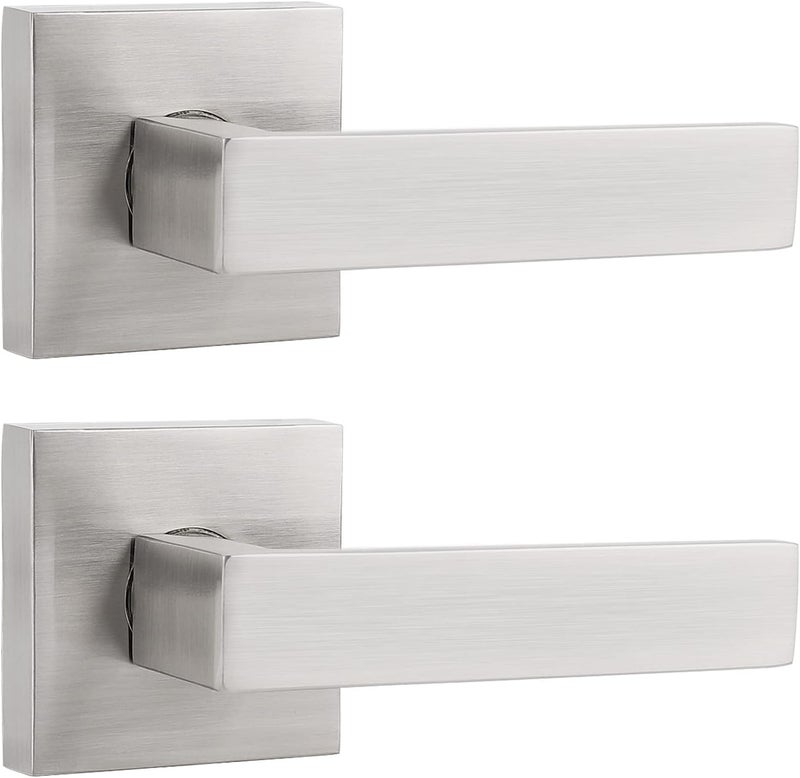 Probrico 2 Pack Half Dummy Levers in Satin Nickel, Non-Turning Function Door Handles Set,Square Bar Modern Style,Single Dummy,Universal Handing,Heavy Duty - Image 1