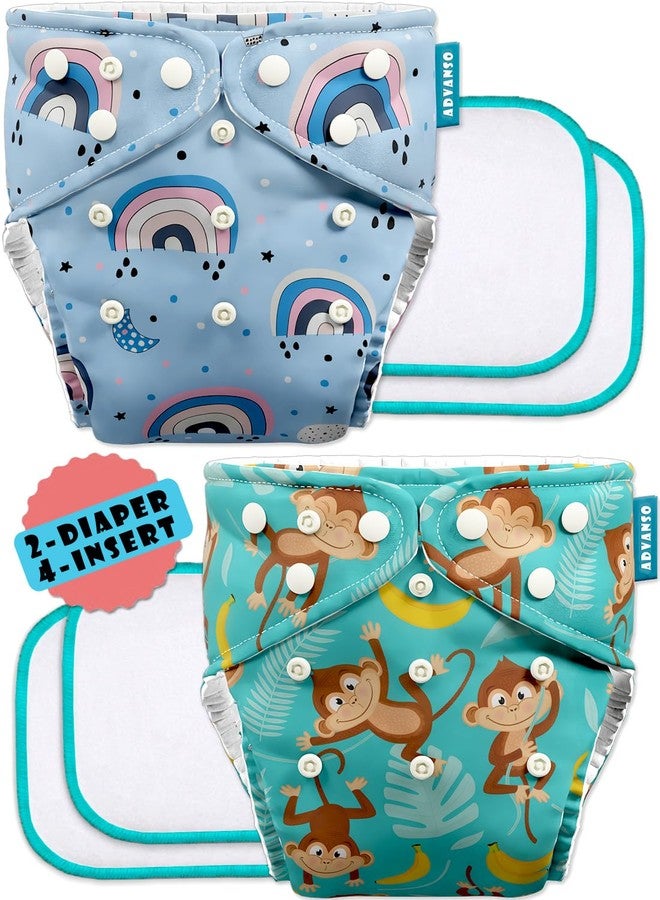Advanso Leakage Proof cloth diapers for babies, high absorbent 2 reusable diaper 4 insert pad combo pack washable cloth diaper free size 5-18kg adjustable pocket cover P63 - Image 1