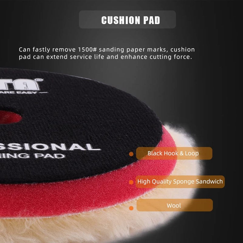 SPTA Wool Polishing Pads, 2Pcs 6 Inch (150mm) Wool Cutting Pad, Yellow Wool Buffing and Polishing Pad Set, Wool Buffing Wheel for Medium Cut for 6 Inch Car Polisher Polishing, Buffing and Cutting - Image 3