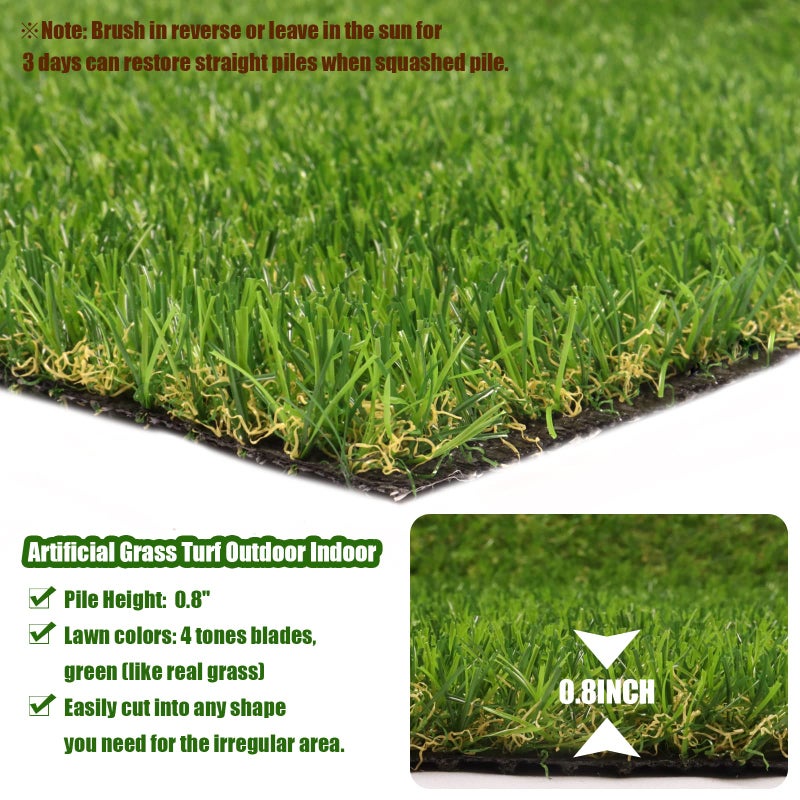 Heyroll Realistic Artificial Turf Grass, 5 FT X 8 FT Artificial Synthetic Fake Grass, 20MM Green Turf Rug Pet Dogs Lawn Mat with Drainage Holes for Indoor Outdoor Patio Garden Landscape/Custom Size - Image 2
