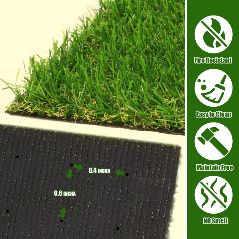 Heyroll Realistic Artificial Turf Grass, 5 FT X 8 FT Artificial Synthetic Fake Grass, 20MM Green Turf Rug Pet Dogs Lawn Mat with Drainage Holes for Indoor Outdoor Patio Garden Landscape/Custom Size - Image 5