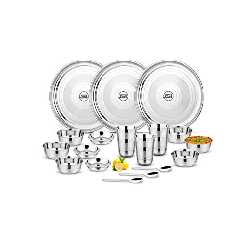 JSI High Grade Quality Stainless Steel Dinner Set for Kitchen - 18 Pieces, Silver - 100% Food Safe Heavy Guage Quality Steel Dinner Set for Home - Attractive Design - Highly Durable & Sturdy - Image 1