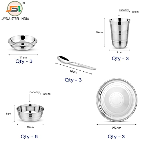 JSI High Grade Quality Stainless Steel Dinner Set for Kitchen - 18 Pieces, Silver - 100% Food Safe Heavy Guage Quality Steel Dinner Set for Home - Attractive Design - Highly Durable & Sturdy - Image 3