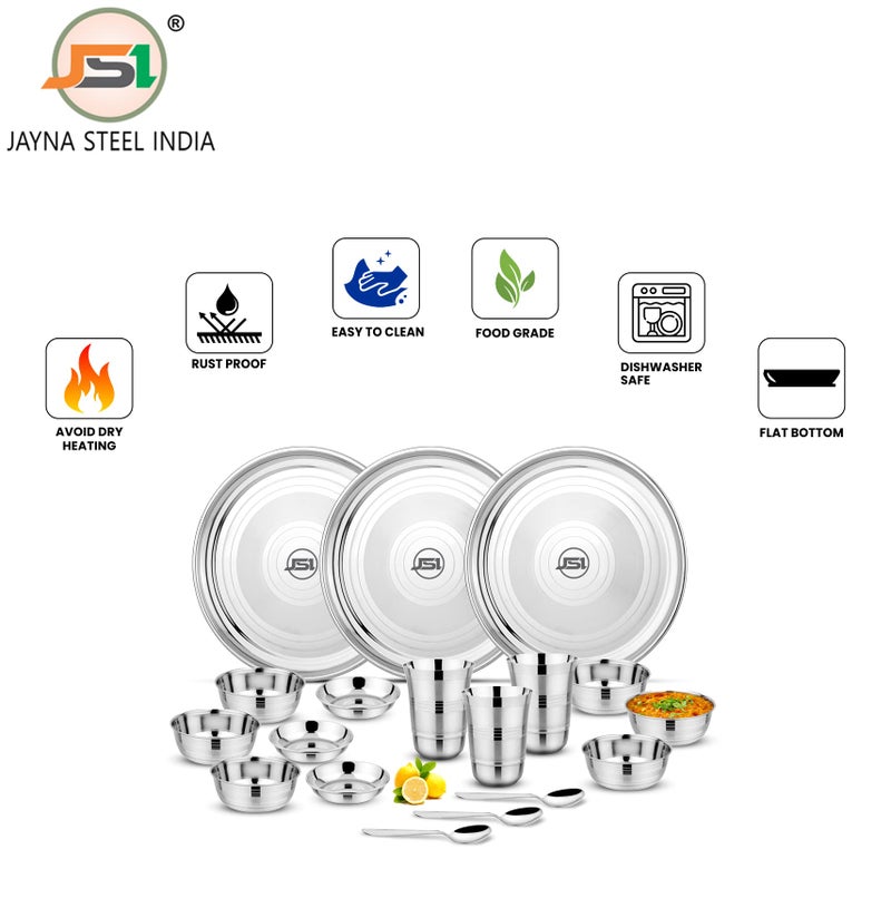 JSI High Grade Quality Stainless Steel Dinner Set for Kitchen - 18 Pieces, Silver - 100% Food Safe Heavy Guage Quality Steel Dinner Set for Home - Attractive Design - Highly Durable & Sturdy - Image 4