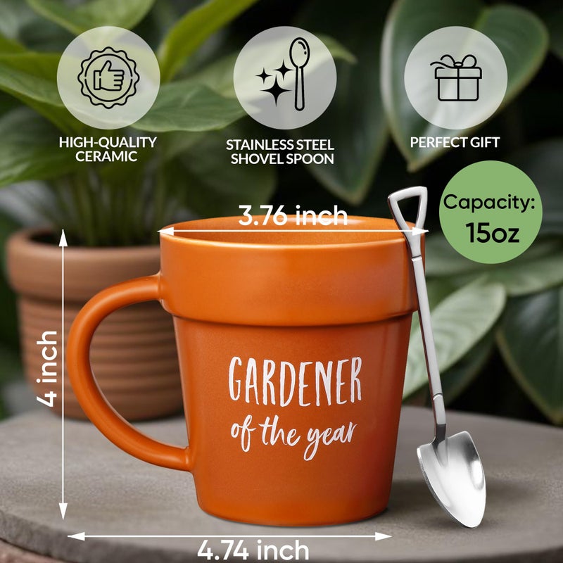 VELENTI Gardener Coffee Mug Gift - Funny Plant Pot Mug with Shovel Spoon - Cool Coffee Mugs for Men, Women - Mug for Gardeners, Dad Birthday Gifts, Cute Mom Christmas Gifts (Gardener Coffee Mug) - Image 2