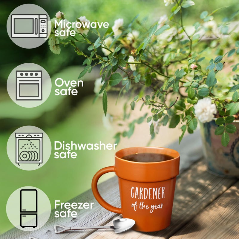 VELENTI Gardener Coffee Mug Gift - Funny Plant Pot Mug with Shovel Spoon - Cool Coffee Mugs for Men, Women - Mug for Gardeners, Dad Birthday Gifts, Cute Mom Christmas Gifts (Gardener Coffee Mug) - Image 3