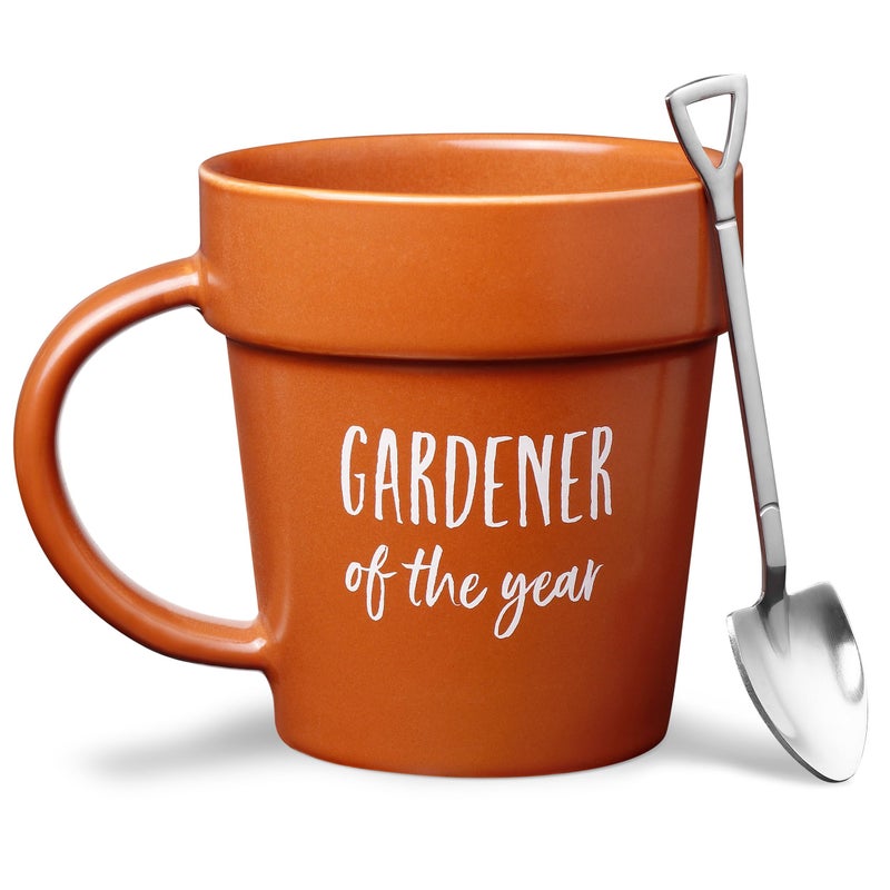 VELENTI Gardener Coffee Mug Gift - Funny Plant Pot Mug with Shovel Spoon - Cool Coffee Mugs for Men, Women - Mug for Gardeners, Dad Birthday Gifts, Cute Mom Christmas Gifts (Gardener Coffee Mug) - Image 1