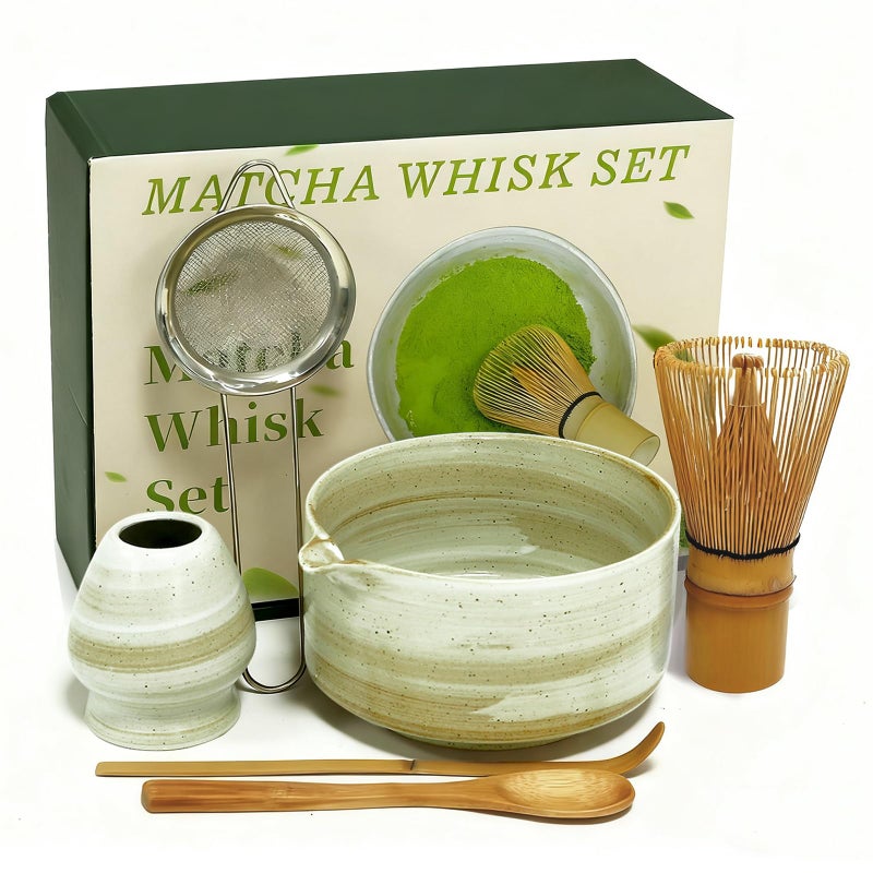 TAICORE Matcha Whisk Set, 6 Pieces, with Bamboo Whisk, Ceramic Bowl, Sifter, Scoop, and All Accessories, Matcha Tea Set - Image 1