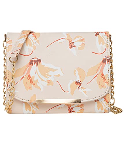 ADISA Women Girls Crossbody Sling Bag with Gold Chain Strap - Floral Print Crossbody Bag for Women - Cream Colour Shoulder Bag - Image 1