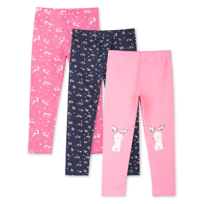 ARIEL Girls Cotton Printed Non-Transparent Regular Fit Ankle Length Mid Rise Leggings(AR-G-Leg-P3-56-(Pinkstr,Blue,Pinkuni)_Multicolor_56 Years) - Image 3