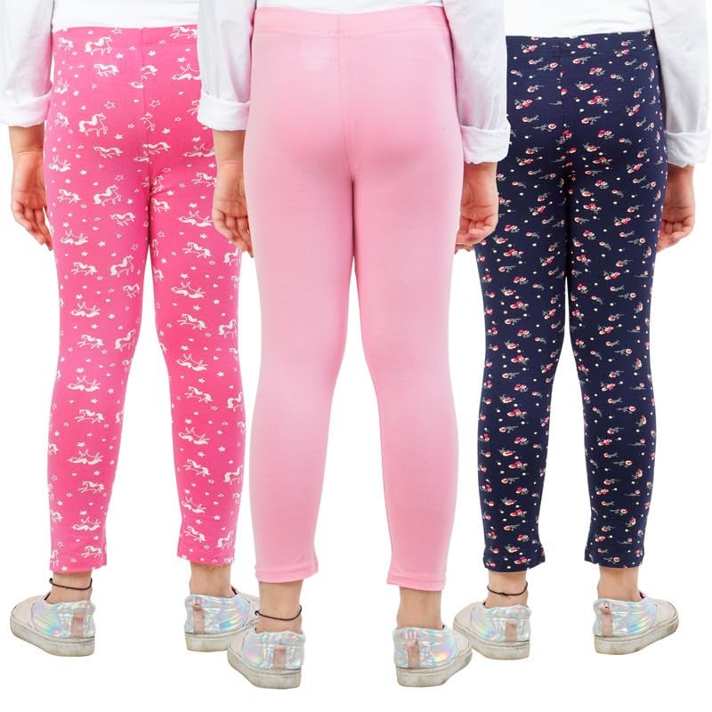 ARIEL Girls Cotton Printed Non-Transparent Regular Fit Ankle Length Mid Rise Leggings(AR-G-Leg-P3-56-(Pinkstr,Blue,Pinkuni)_Multicolor_56 Years) - Image 2