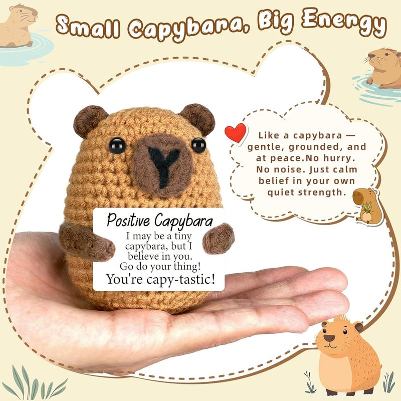 Happy Threads Positive Capybara Plush with Inspirational Message Card, Handmade Crochet Emotional Support Keepsake, Cute Desk & Shelf Décor, Cheer-Up Gift for Friends, Students & Coworkers - Image 4
