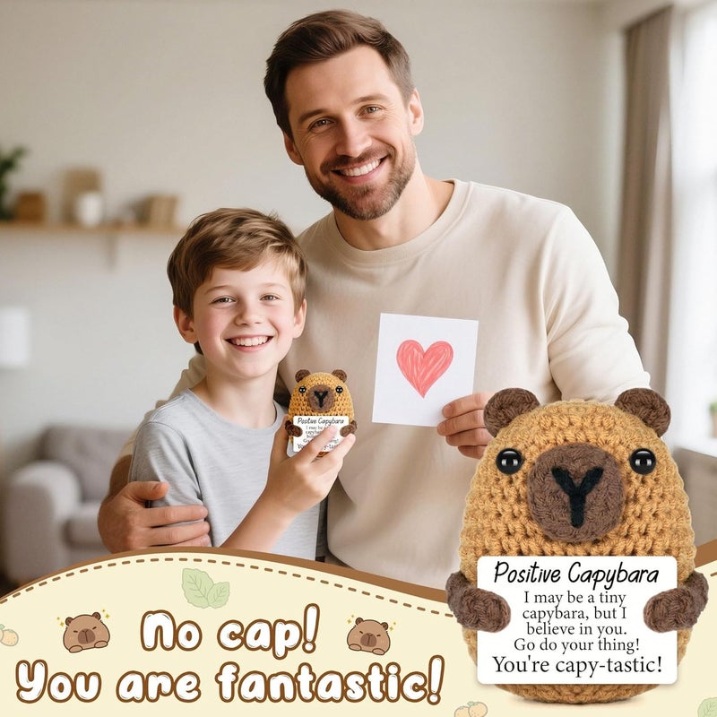 Happy Threads Positive Capybara Plush with Inspirational Message Card, Handmade Crochet Emotional Support Keepsake, Cute Desk & Shelf Décor, Cheer-Up Gift for Friends, Students & Coworkers - Image 5